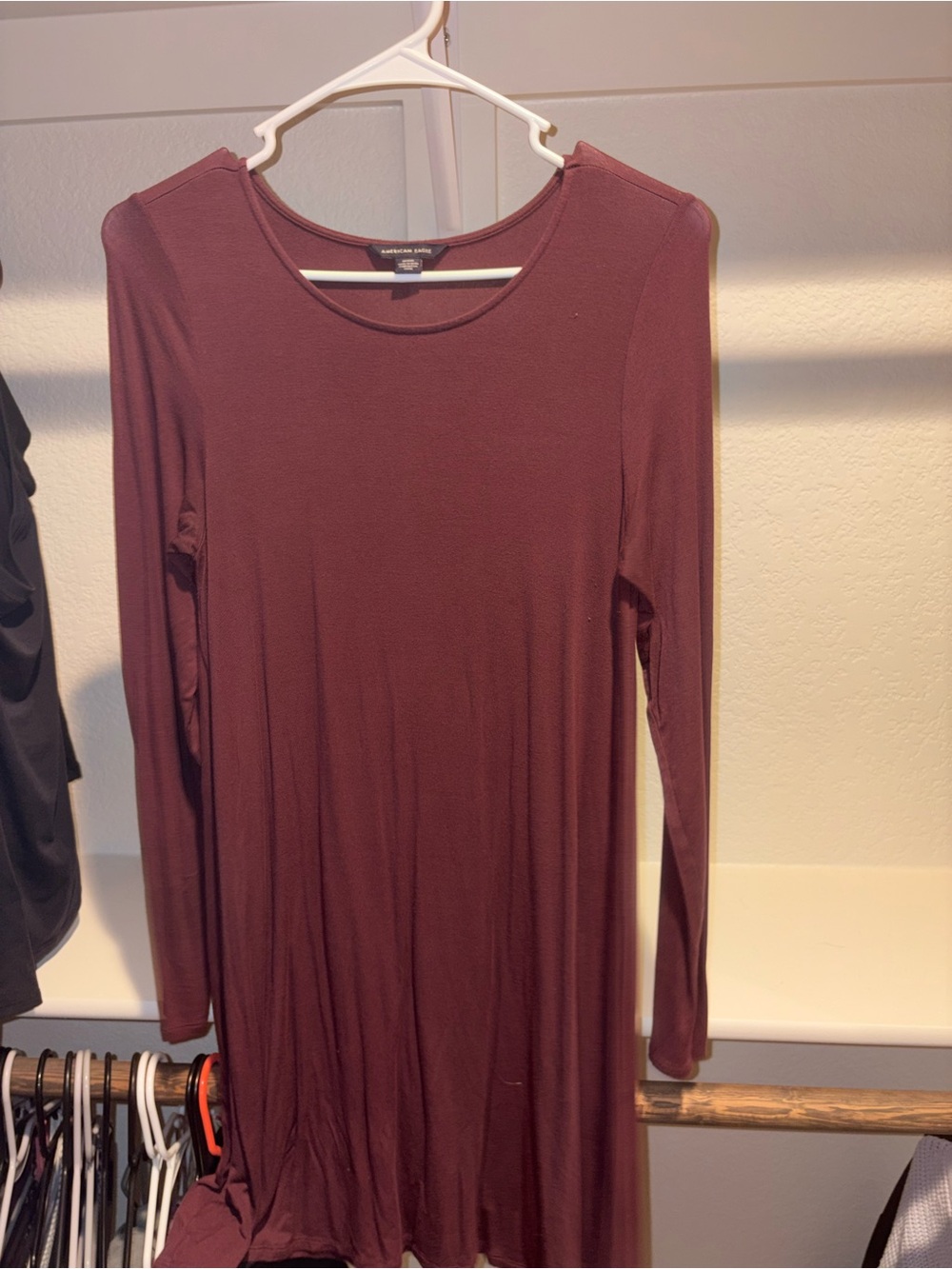 American Eagle Outfitters Long Sleeve Scoop Neck Dress - Burgundy
